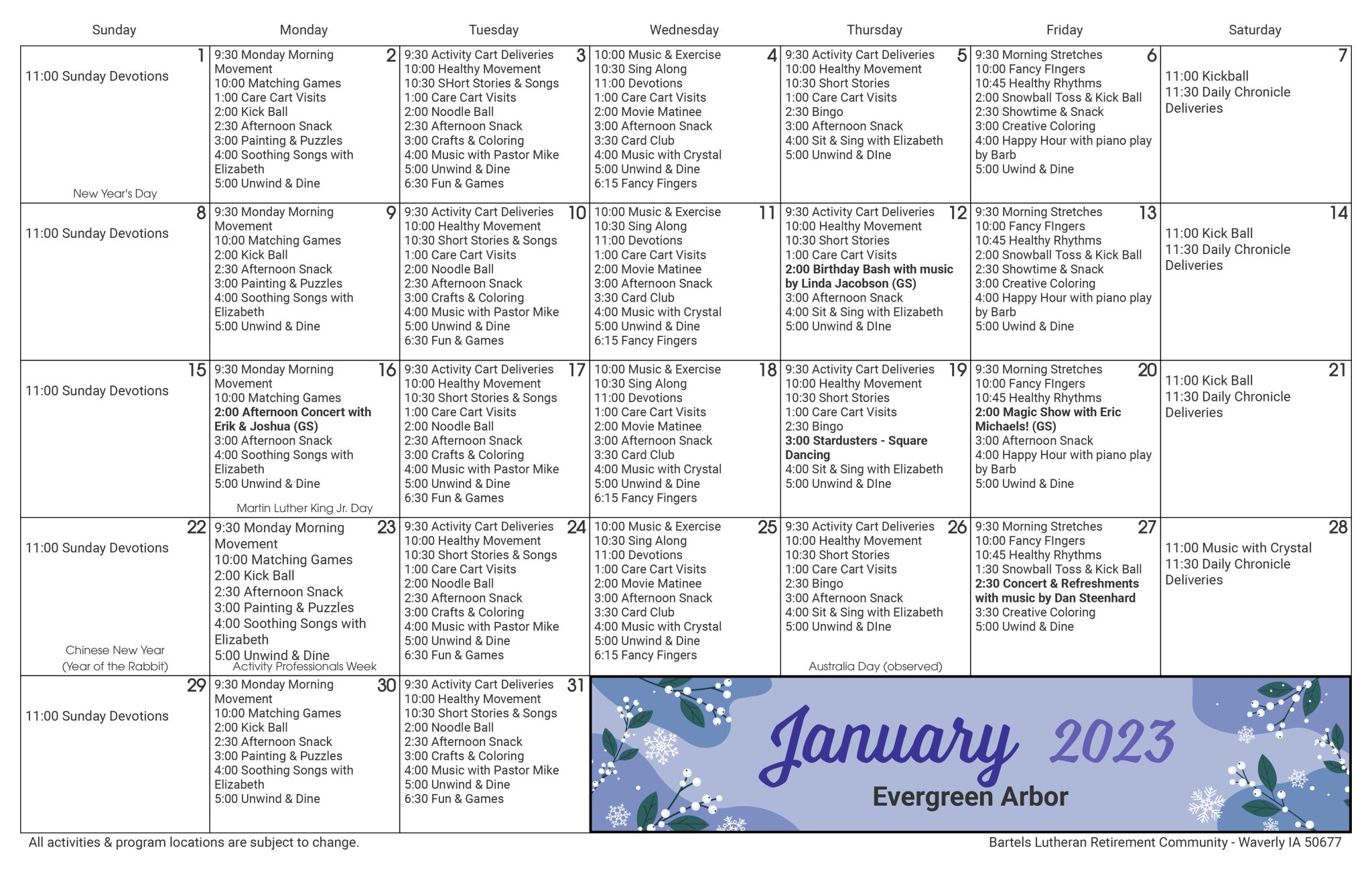 Calendars - Bartels Community